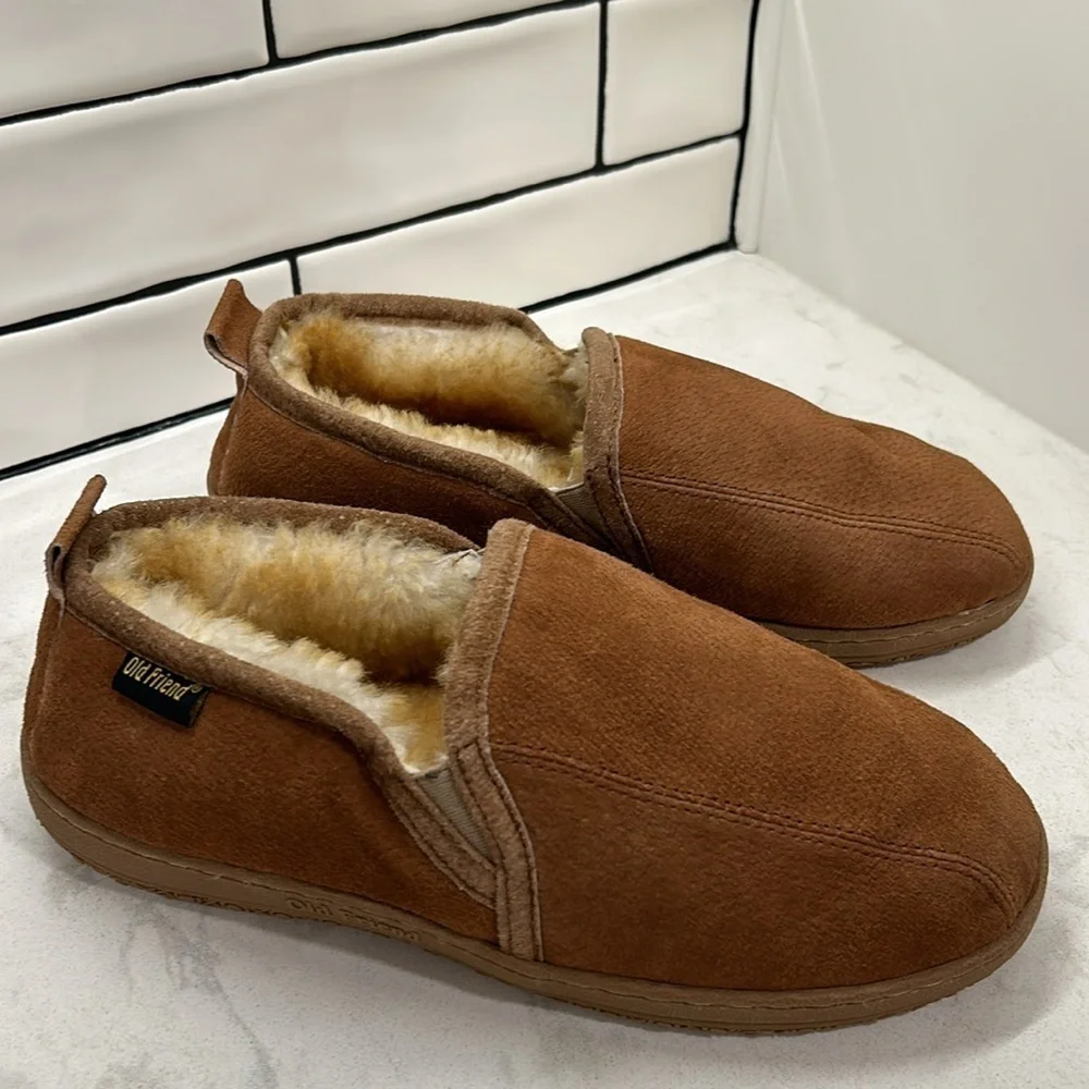 Romeo Genuine Shearling Leather OLD FRIEND Men’s Size 9 Slippers Chestnut